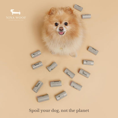 Authentic USA imported Nina Woof biodegradable dog poop bags pack.
