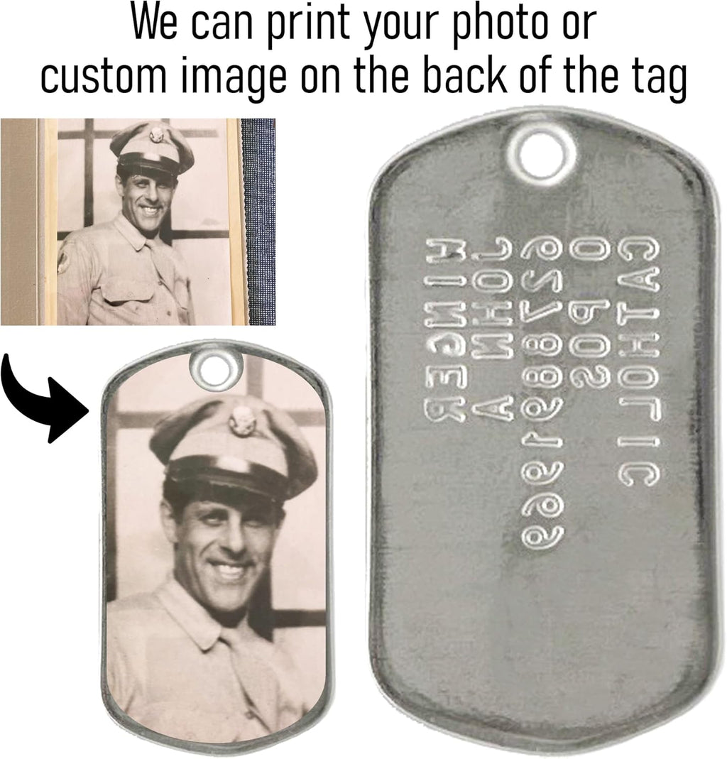 Tag-Z stainless steel military ID tags complete kit with black silicone rubber silencers and ball chains.