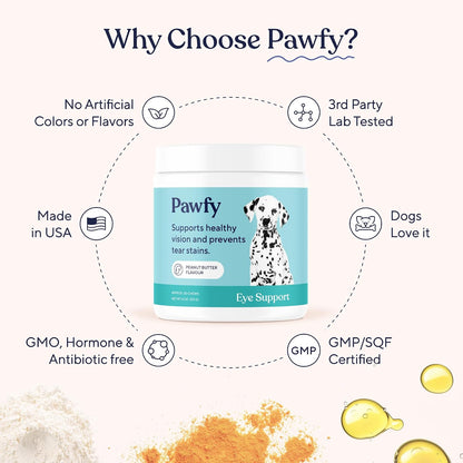 Ingredient list and usage instructions on Pawfy label
