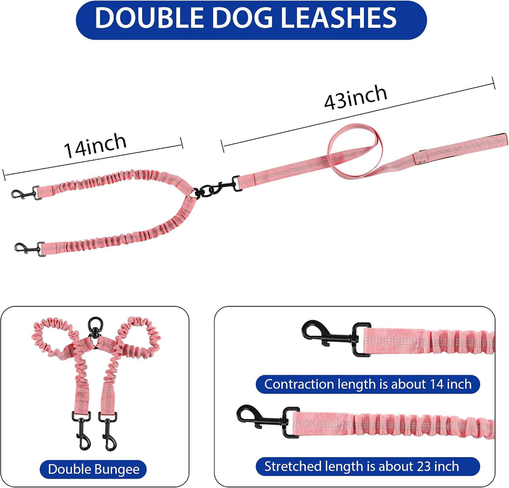 YAODHAOD double pet leash showing the luminous reflective stitching for night walking safety.