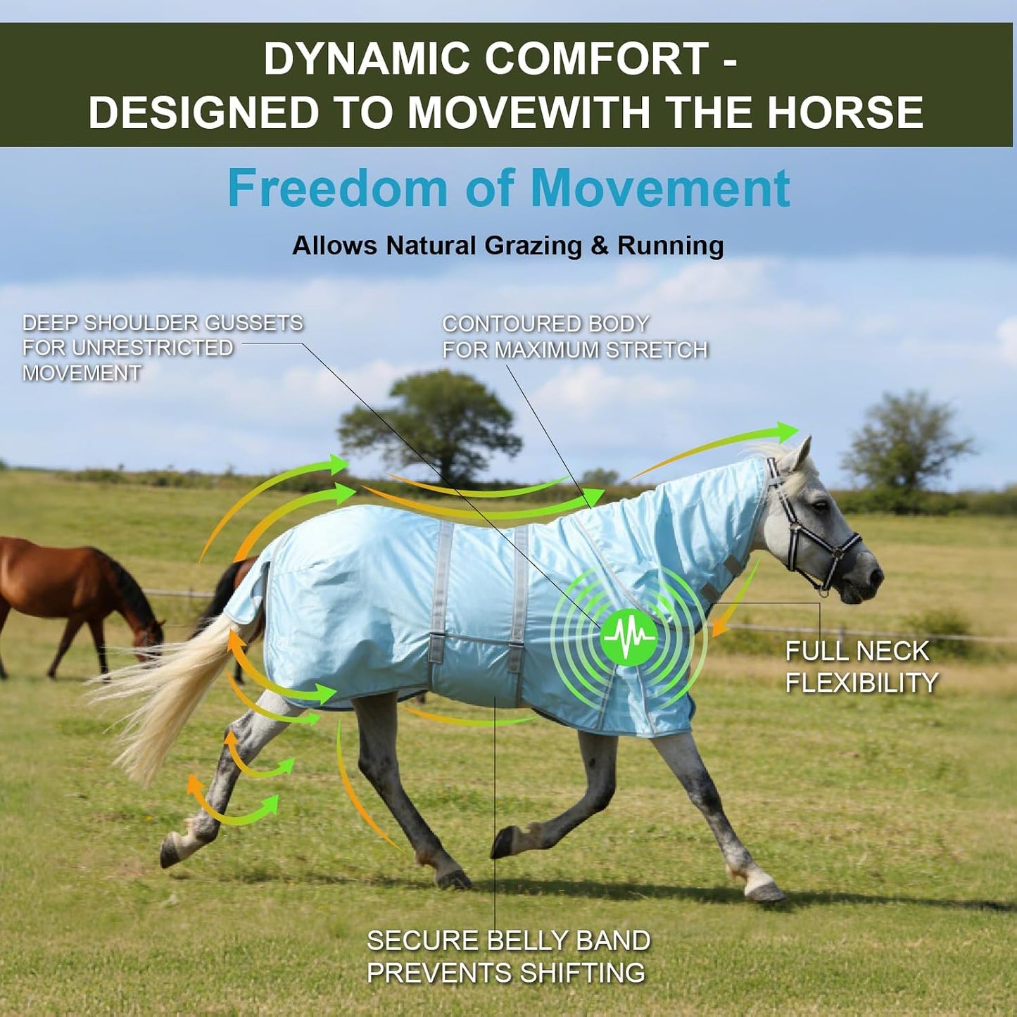 Gallopoff equine rug highlighting the detachable neck cover and adjustable closures.