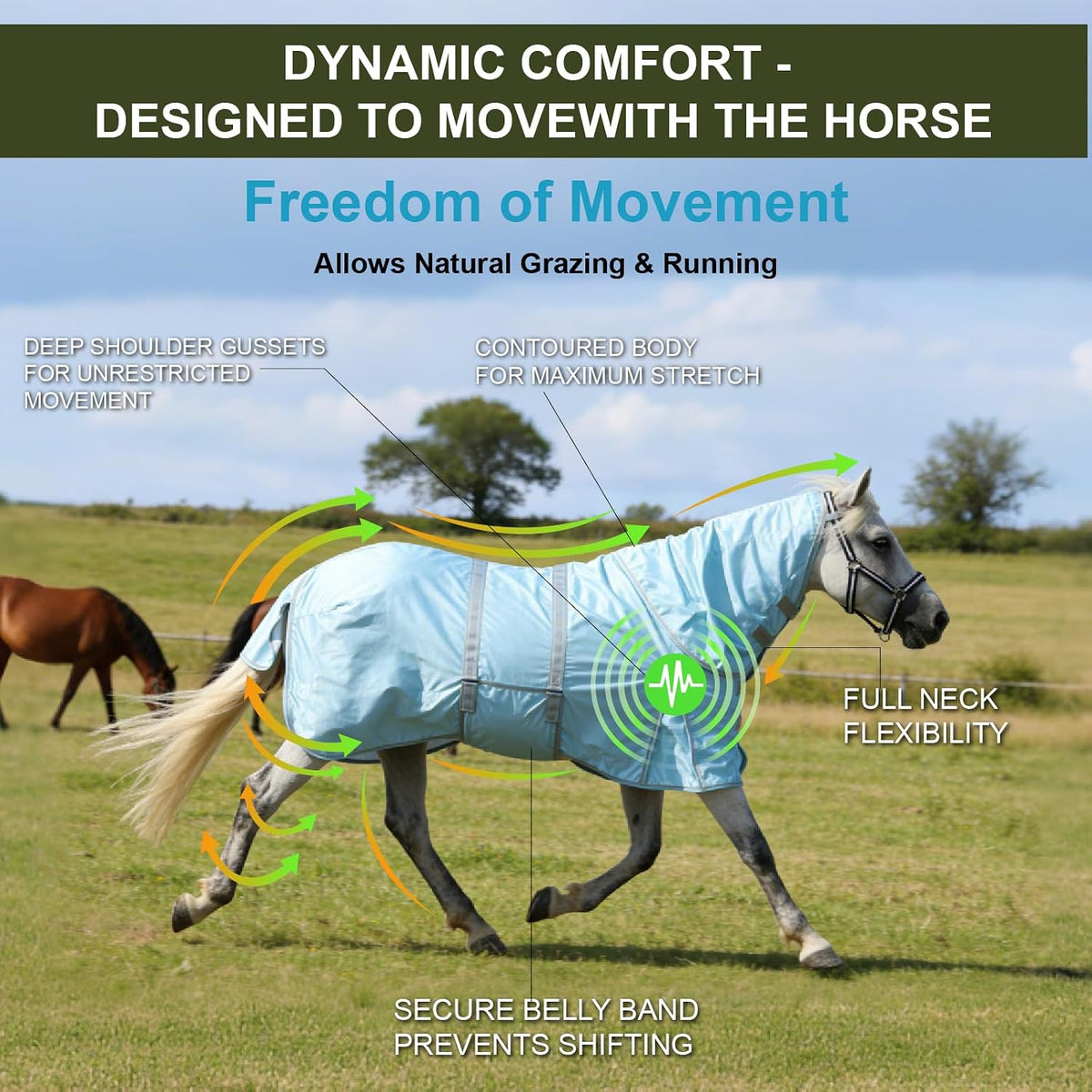 Gallopoff equine rug highlighting the detachable neck cover and adjustable closures.