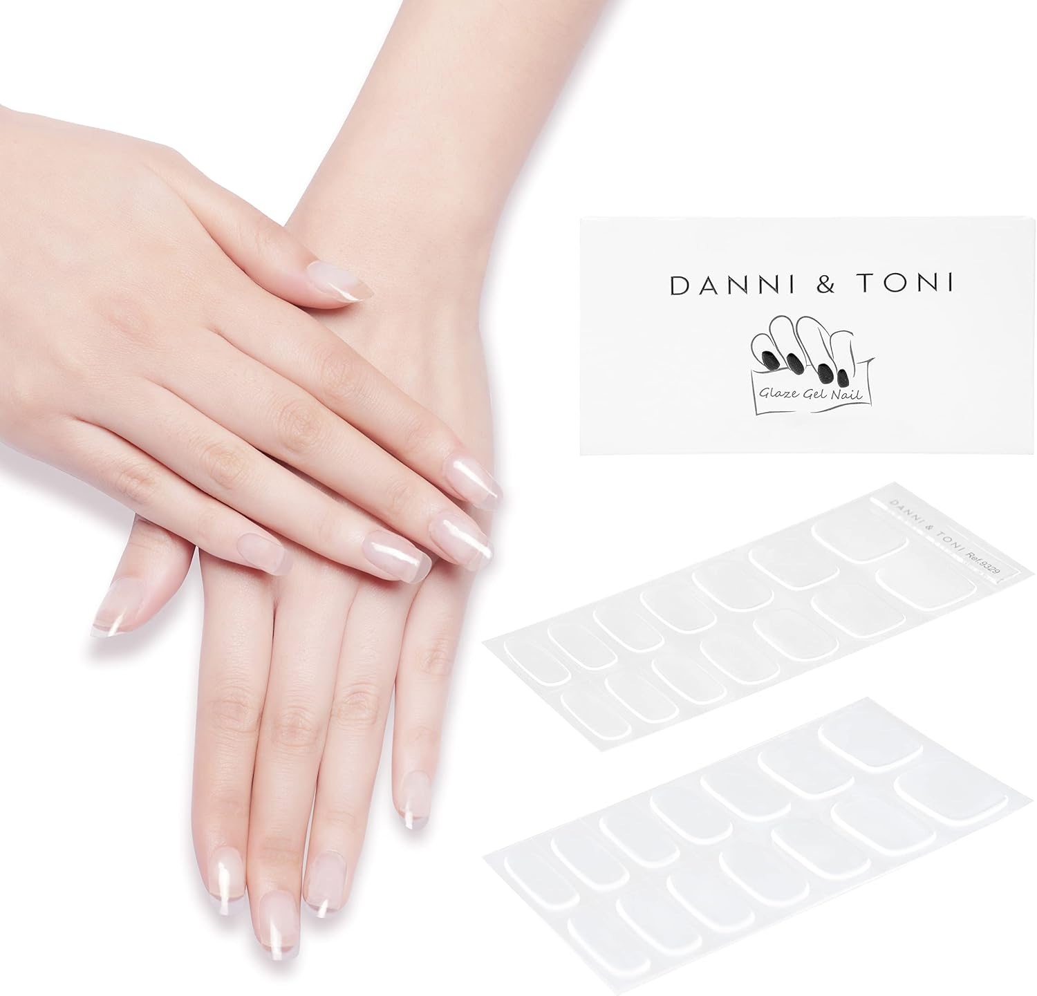 Danni & Toni semi cured gel nail strips transparent crystal clear front view