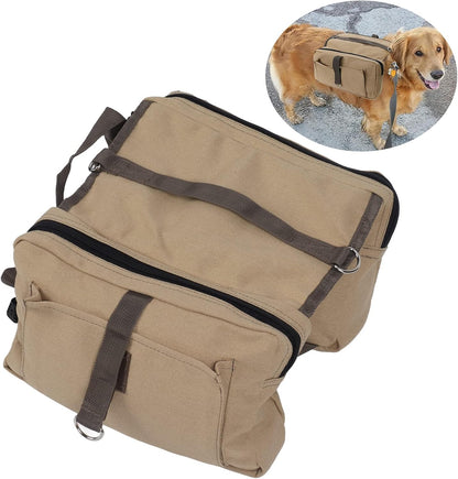 JOROBURO durable canvas hound travel pack being adjusted on a large dog