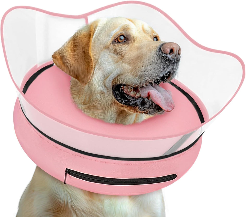 Comfortable post-surgery pet donut collar preventing licking and biting for large dogs.