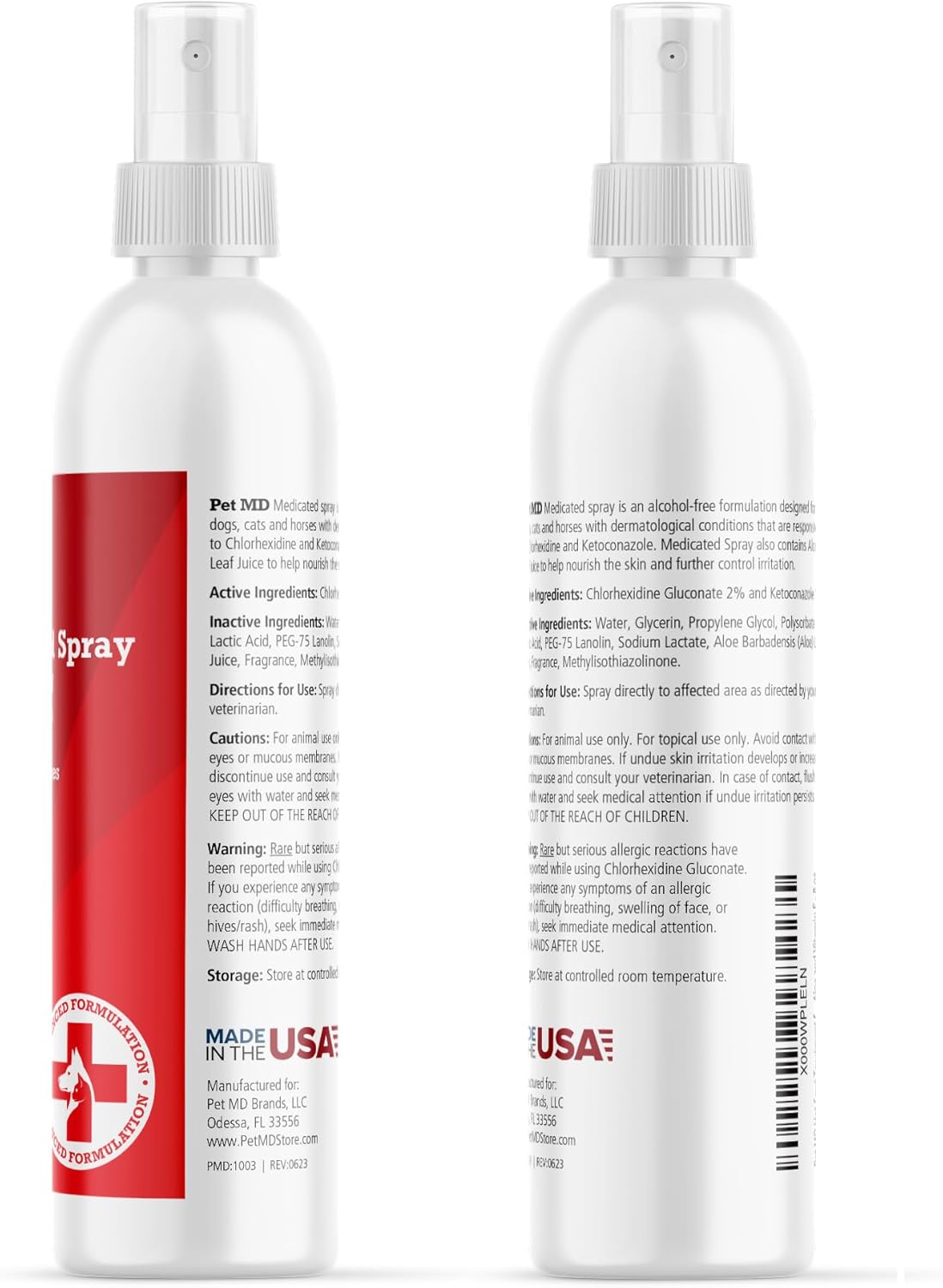 Alcohol free non stinging pet spray with aloe and vitamin E for skin folds