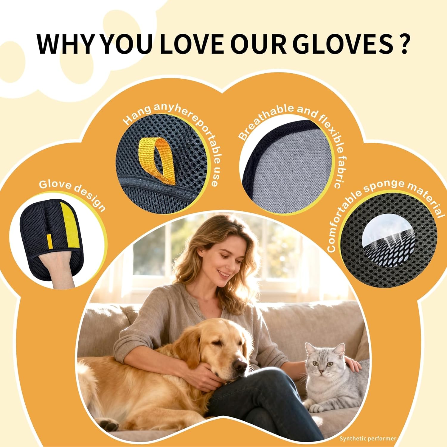 Reusable electrostatic pet hair glove breathable mesh back design
