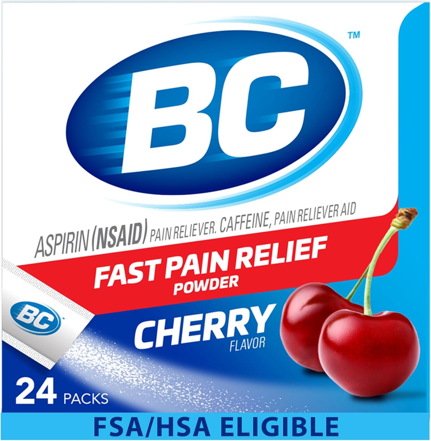 BC Powder fast acting pain reliever cherry flavor 24 count front box view