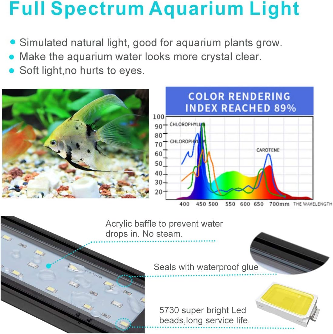 Hygger freshwater aquarium light with extendable brackets extended