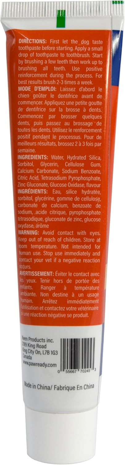 Paw Ready Doggy Breath to Doggy Fresh tube showing dental care benefits for puppies and adult dogs