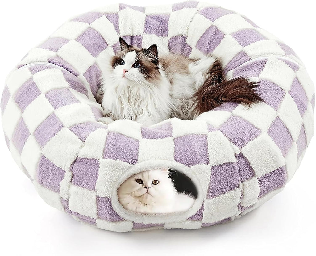 Cat Tunnel Bed with Washable Cushion for Indoor Cat, Donut Cave Tube Toys for Kitten Puppy Rabbit, Brown - Image 9