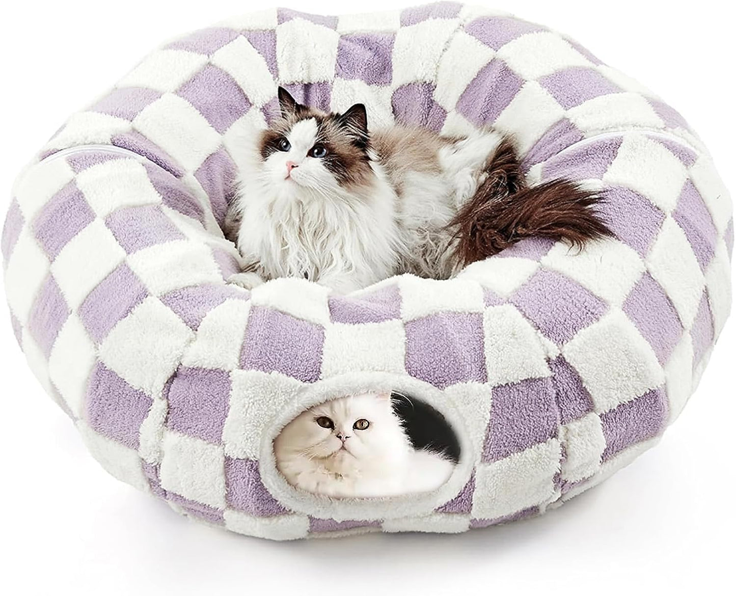Cat Tunnel Bed with Washable Cushion for Indoor Cat, Donut Cave Tube Toys for Kitten Puppy Rabbit, Brown - Image 9