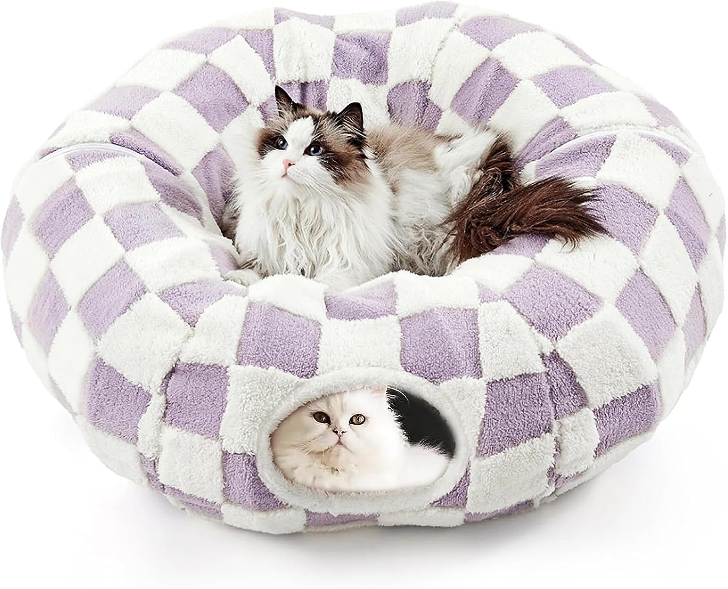 Cat Tunnel Bed with Washable Cushion for Indoor Cat, Donut Cave Tube Toys for Kitten Puppy Rabbit, Brown - Image 9
