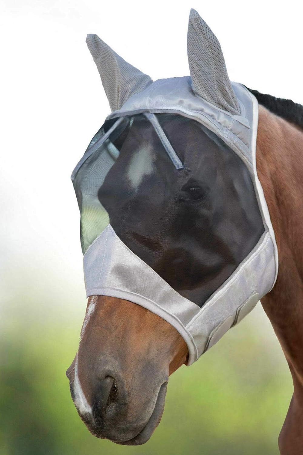 Harrison Howard CareMaster Horse Fly Mask Large Eye Space Half Face with Ears Moonlight Silver Large Full Size - Image 12