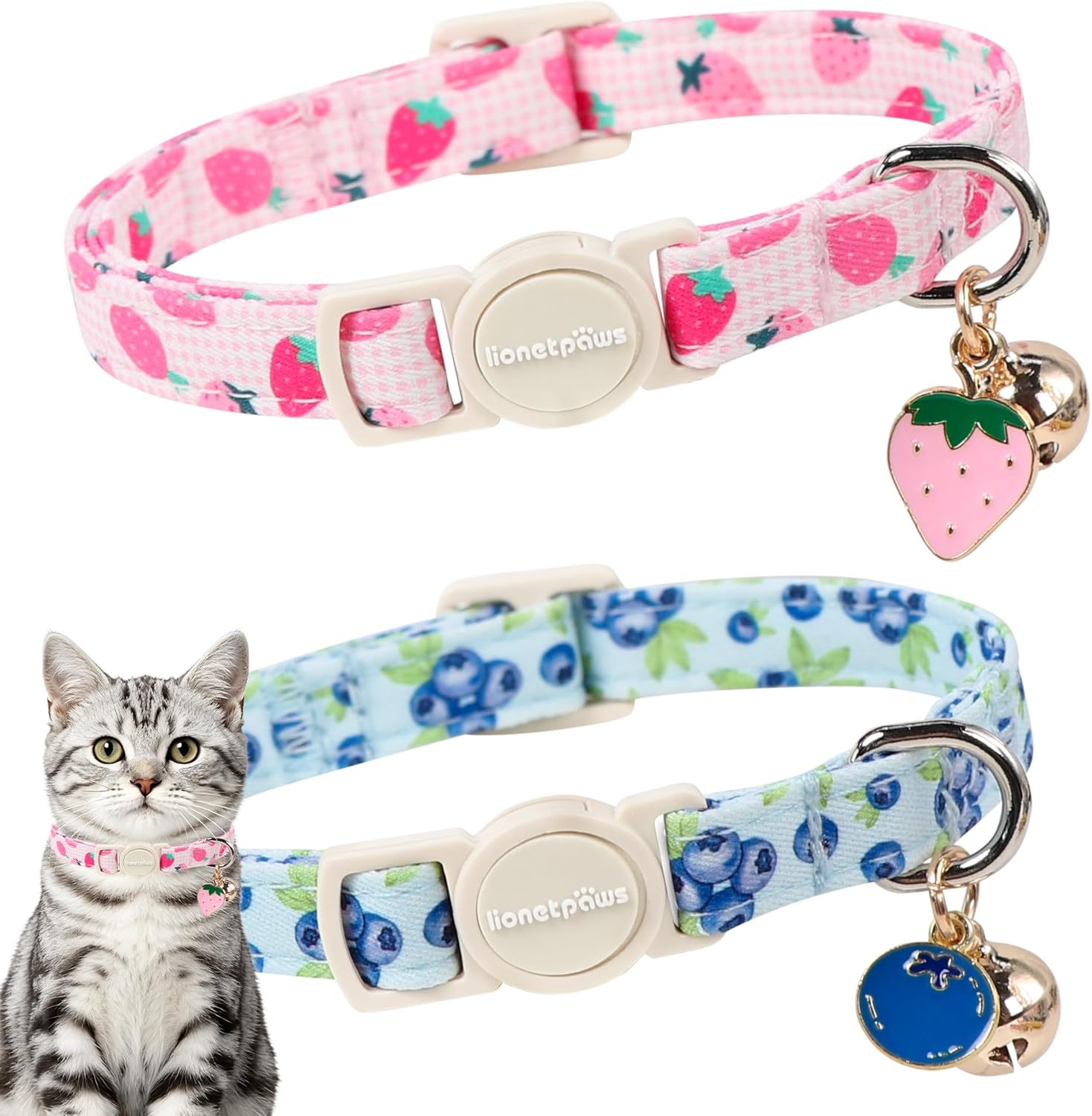 LIONET PAWS 2 Pack Breakaway Summer Cat Collars, Cute Soft Cotton Blue Beach Themed Kitten Collars with Bell for Boy Girl Cats - Image 13