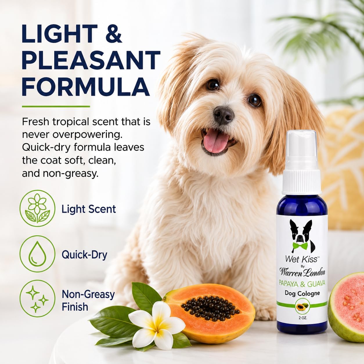Groomer approved waterless grooming spray for dogs and cats.