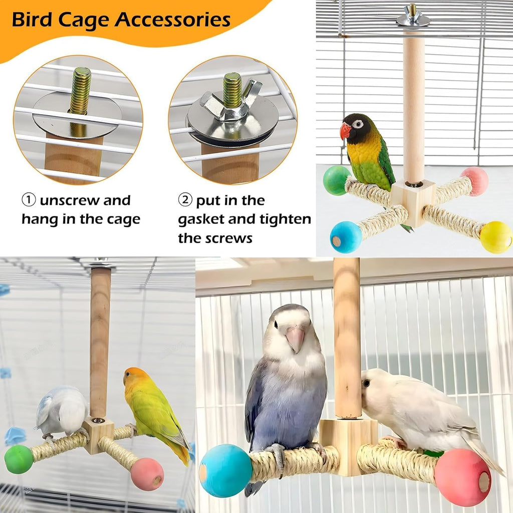 Metal clip attachment detail on Jevnd bird stand perch toy.