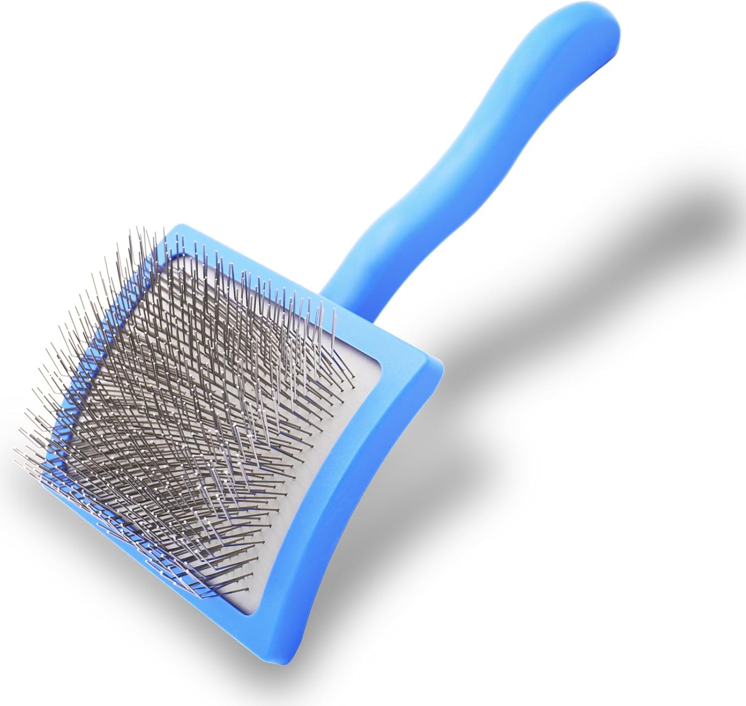 Safe skin protection design pet detangling brush side view.