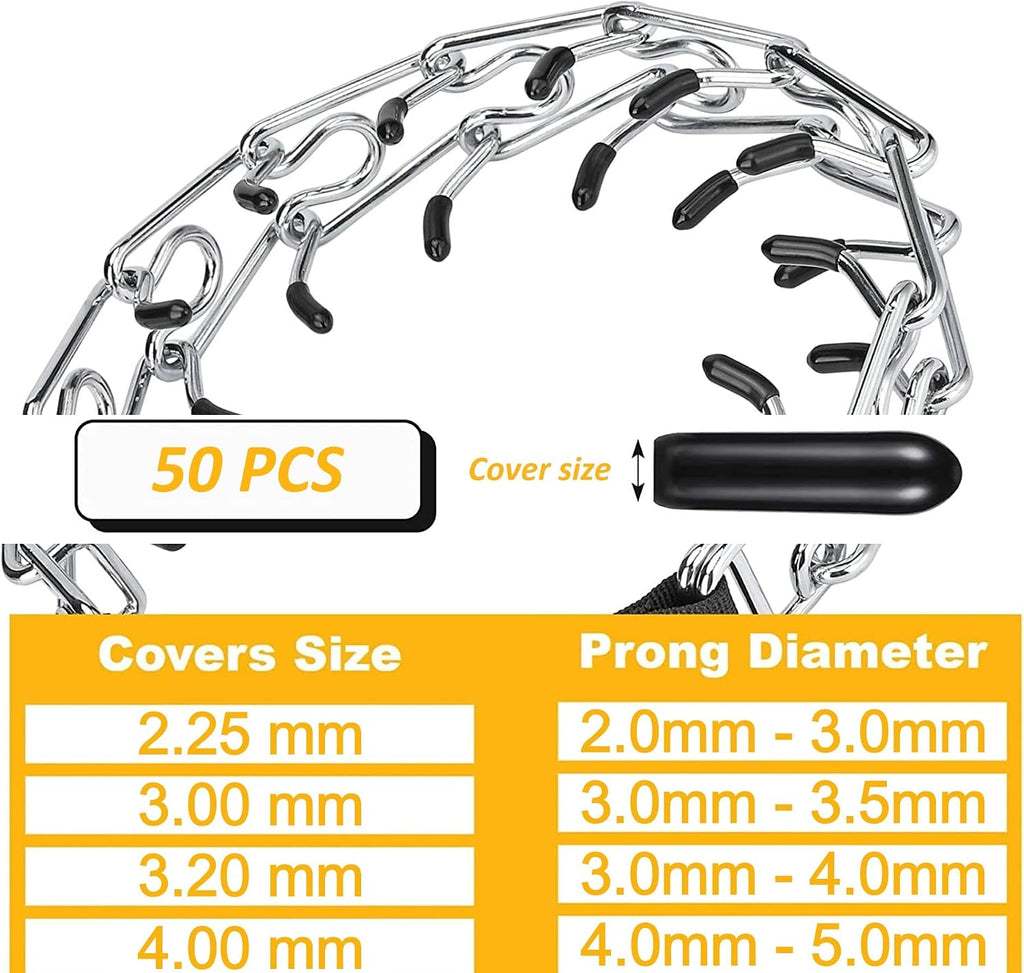Replacement vinyl tips showing compatibility with two point two five millimeter dog training collar links.