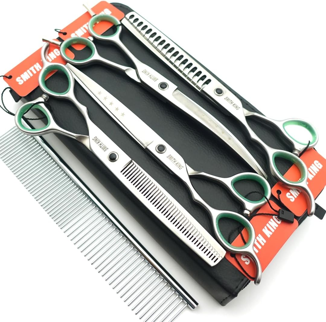 7.0 inches Professional Dog Grooming Scissors Set Straight & thinning & Curved & chunkers & comb 5pcs in 1 Set for left-handed & right handed - Image 10