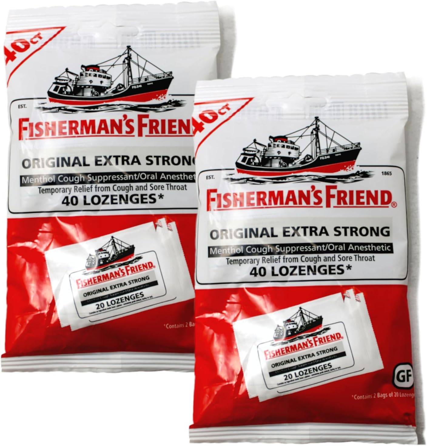 Fisherman's Friend Original Extra Strong Menthol Lozenges two pack front view for cough relief