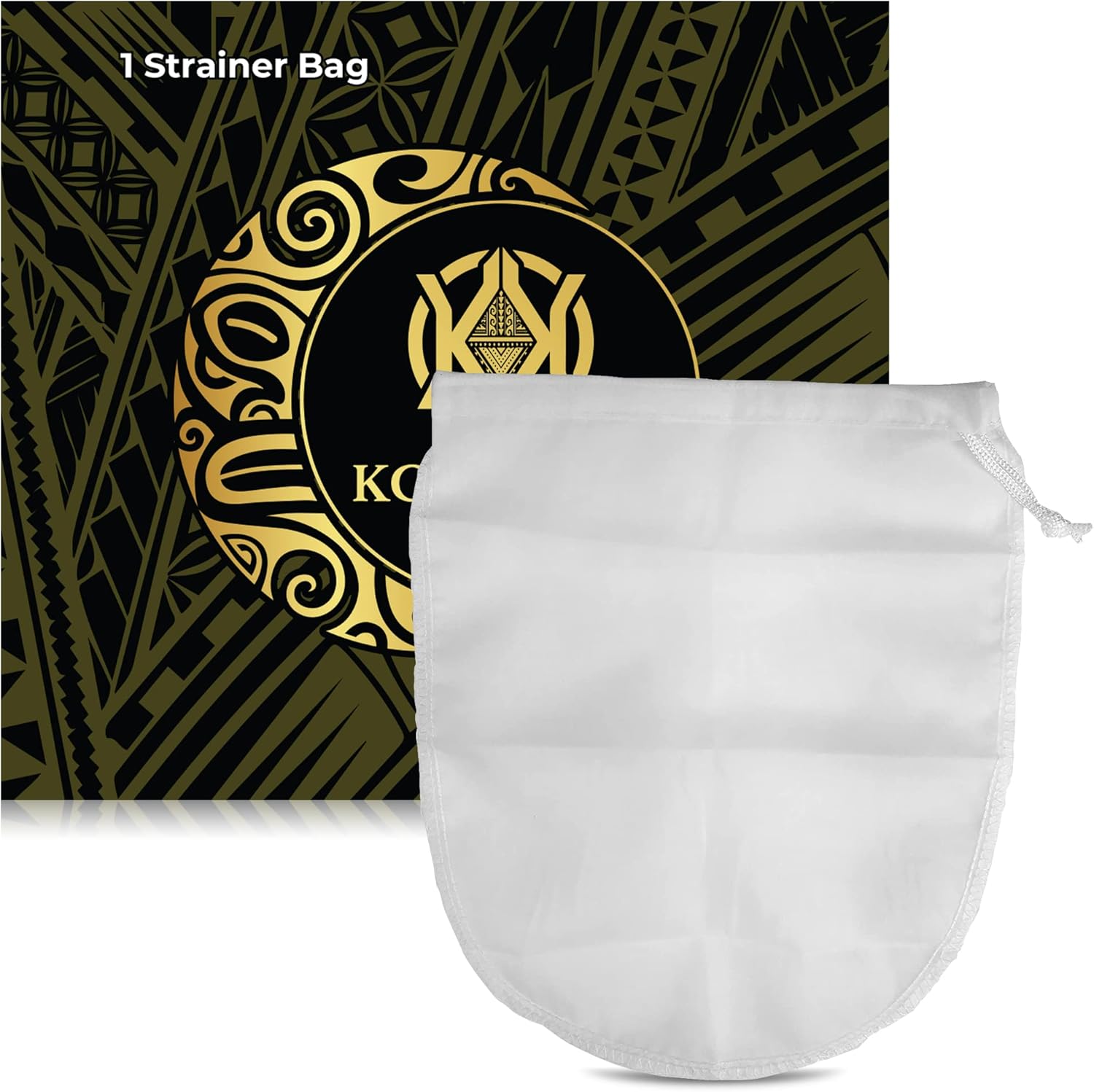 Koa Kava Traditional Kava Strainer Bag front view showing premium white nylon mesh fabric.