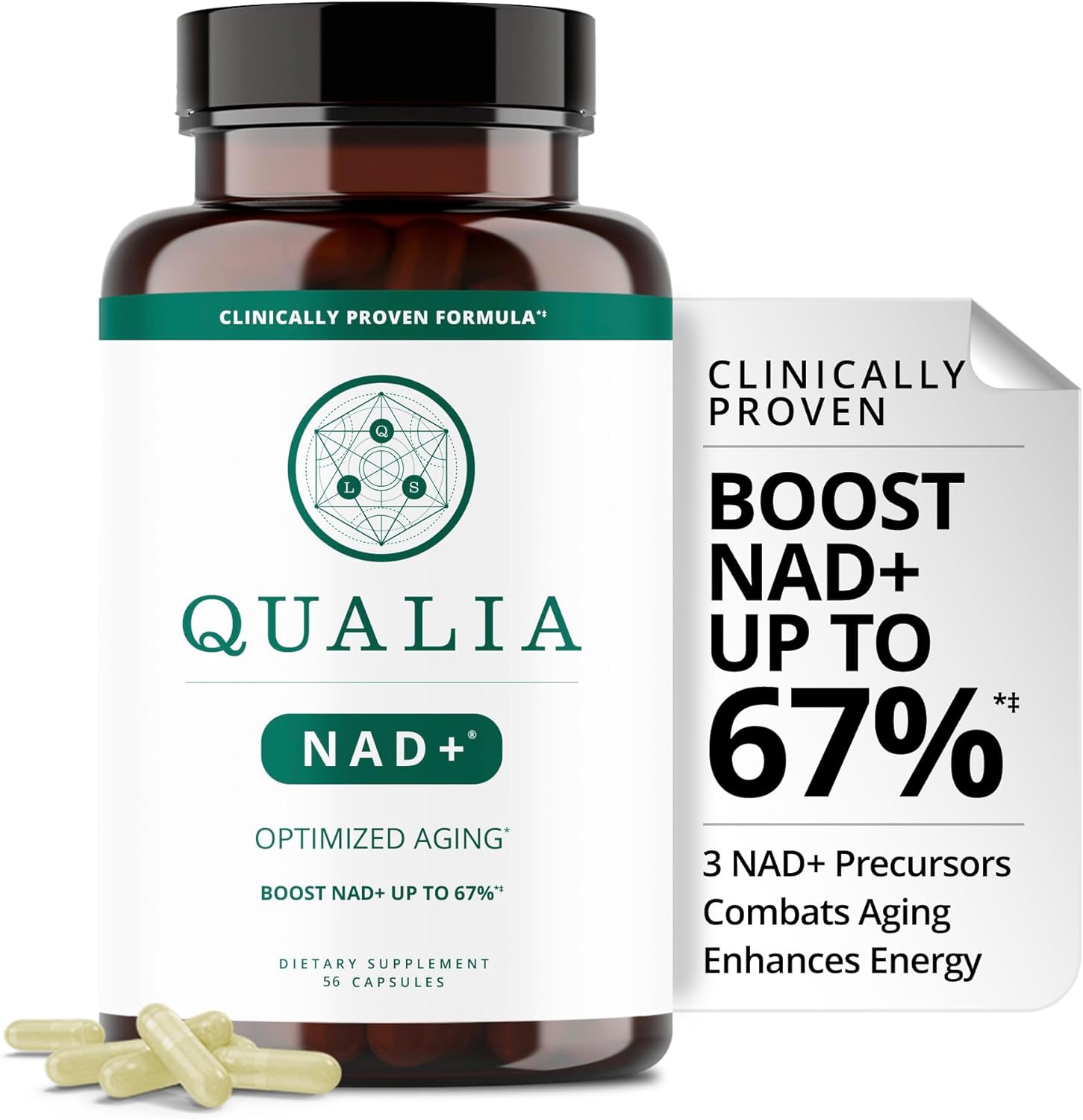 Qualia Life Sciences NAD Supplement 56 capsules front view for cellular energy