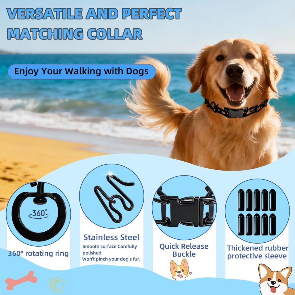Adjustable dog collar with protective rubber comfort caps on links
