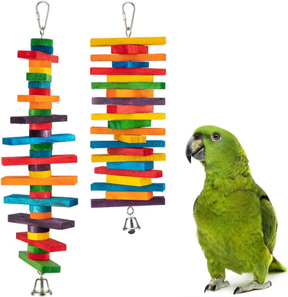 MEWTOGO 2Pcs Bird Parrot Chewing Sticks Toys front view hanging in cage