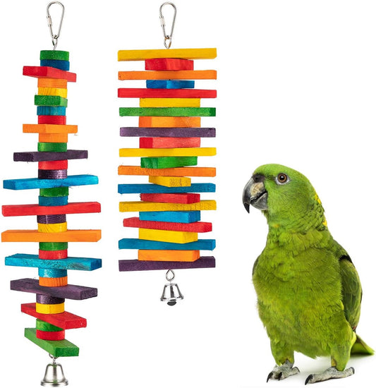 MEWTOGO 2Pcs Bird Parrot Chewing Sticks Toys front view hanging in cage