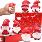 JOINBO holiday gnome squishies six pack front view showcasing various colorful festive character designs.