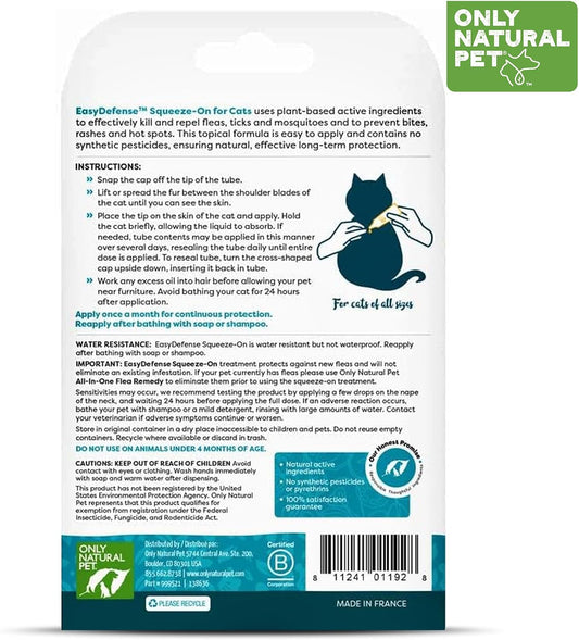 Only Natural Pet natural flea treatment squeeze on drops for cats side angle