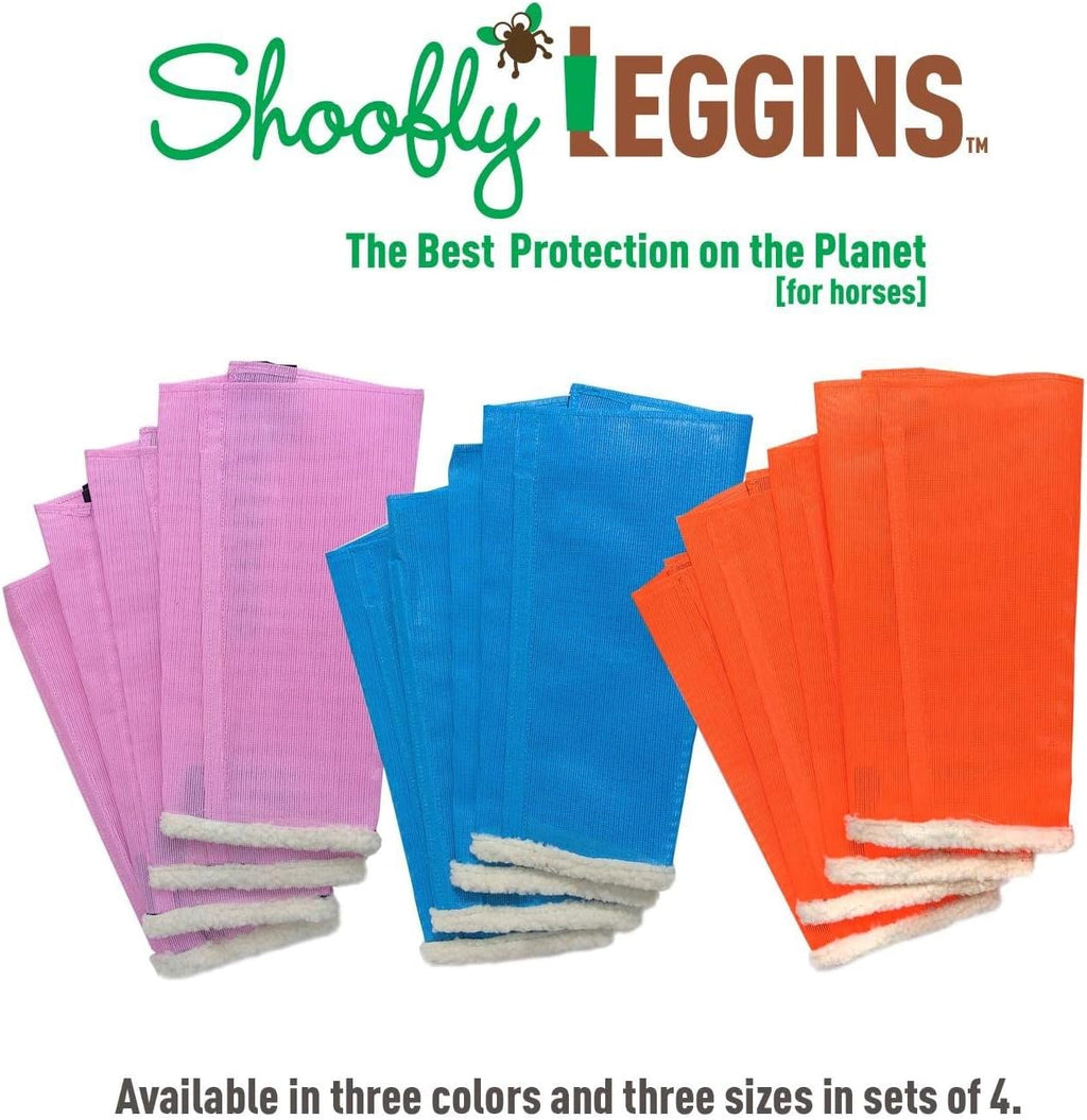 Rear view of the adjustable fasteners on the medium orange SHOOFLY protective leg wraps.