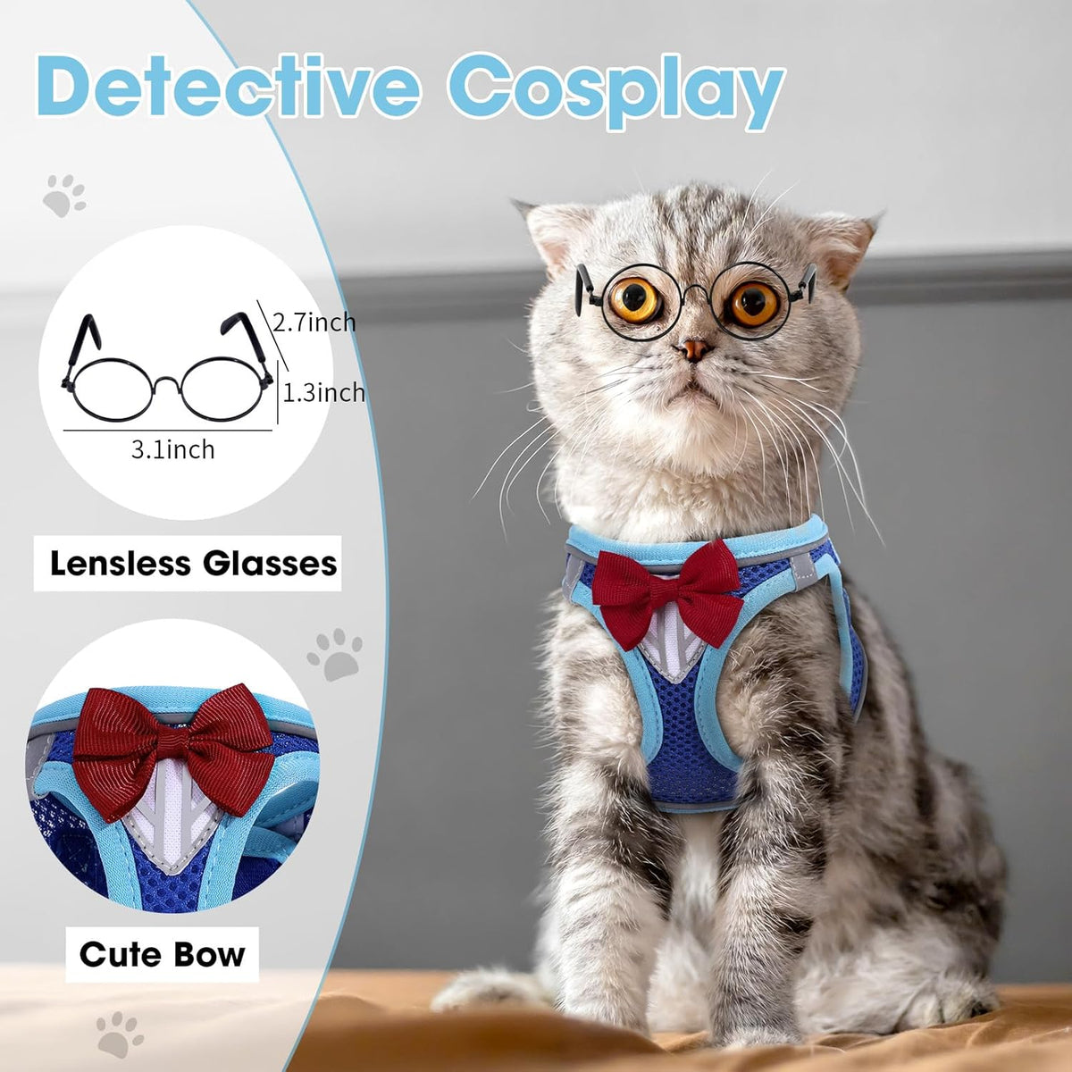 Adjustable breathable mesh kitten harness with reflective safety strips