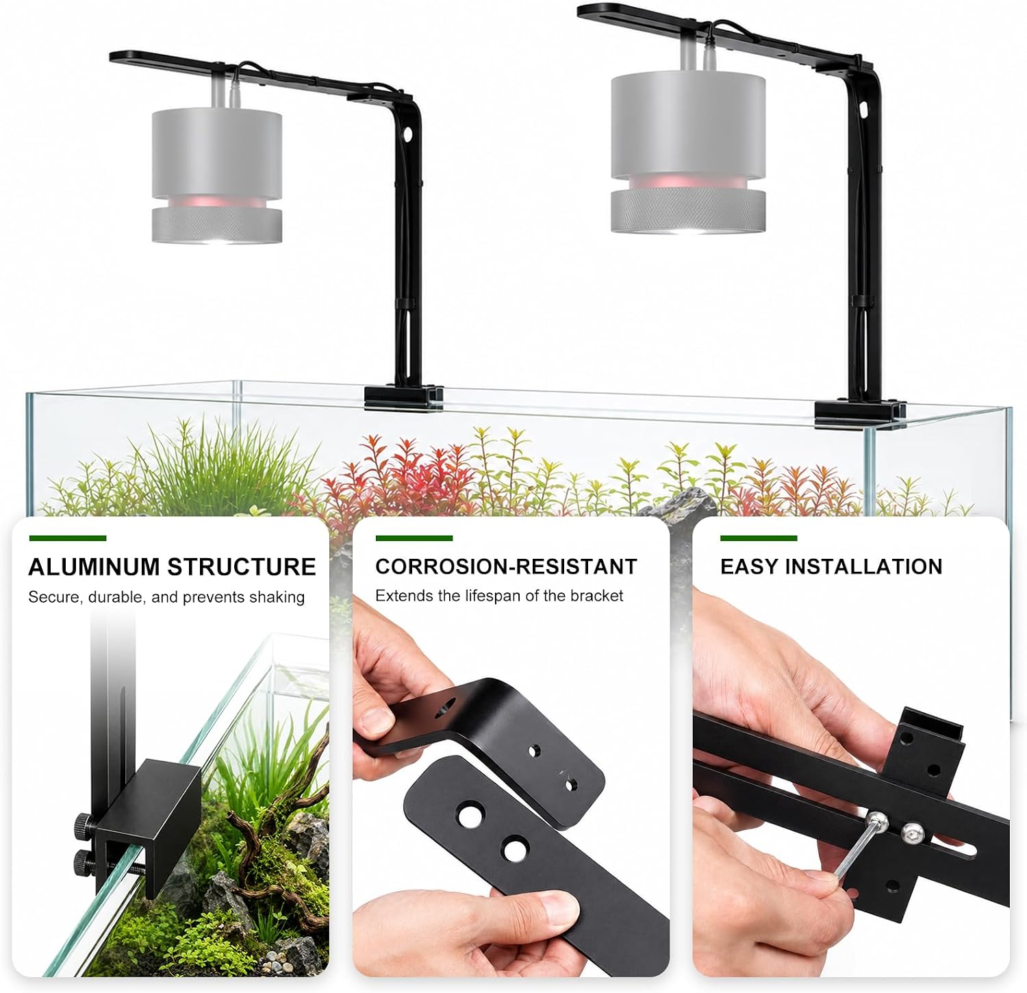 FZONE aquarium light riser showing the heavy duty aluminum alloy bracket structure close up.