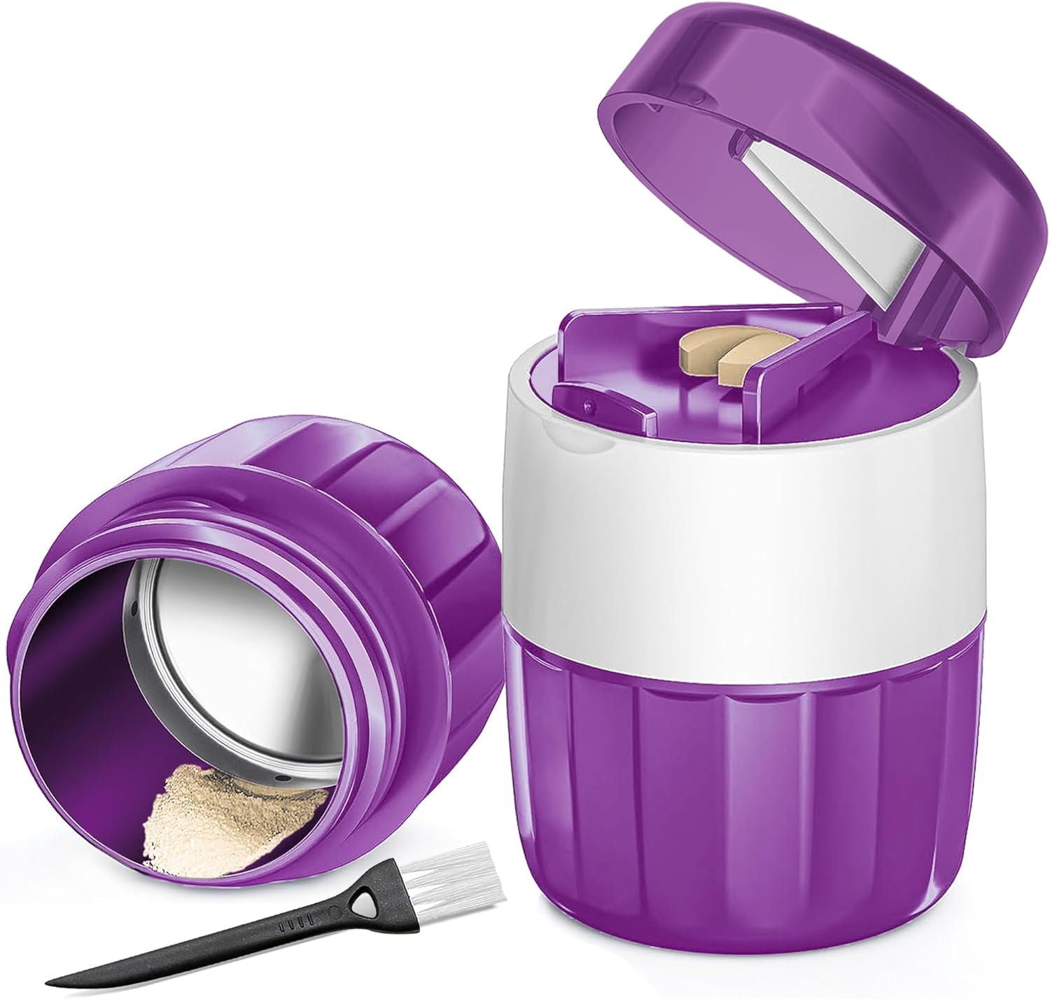 DUBSTAR 3 in 1 pill crusher purple color front view showing compact handheld design