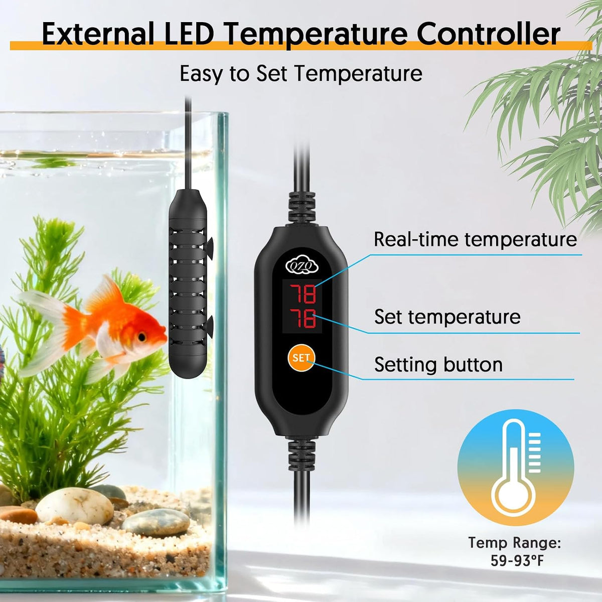 Close up of QZQ aquarium heater external temperature control unit