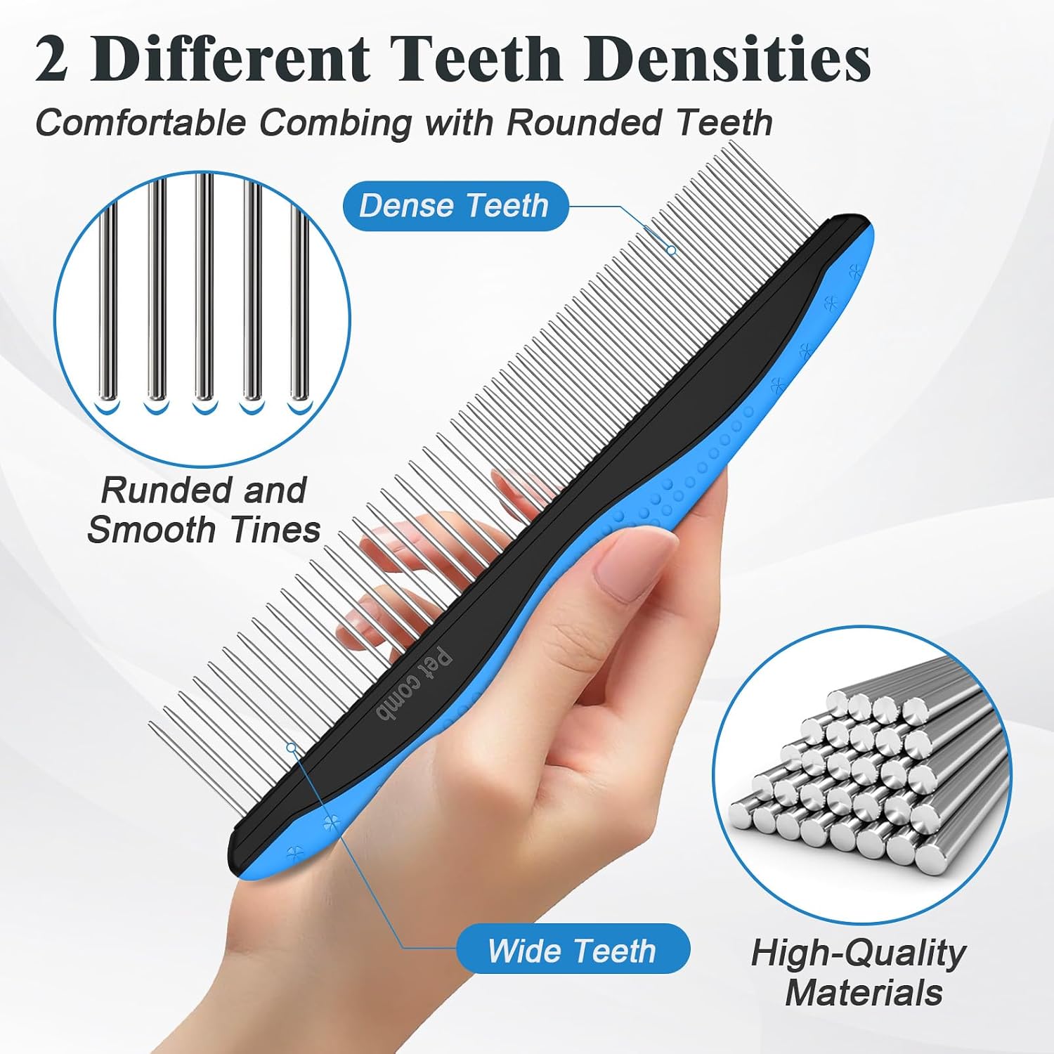 KYHSC blue pet grooming set showing one-touch button self cleaning mechanism
