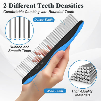KYHSC blue pet grooming set showing one-touch button self cleaning mechanism