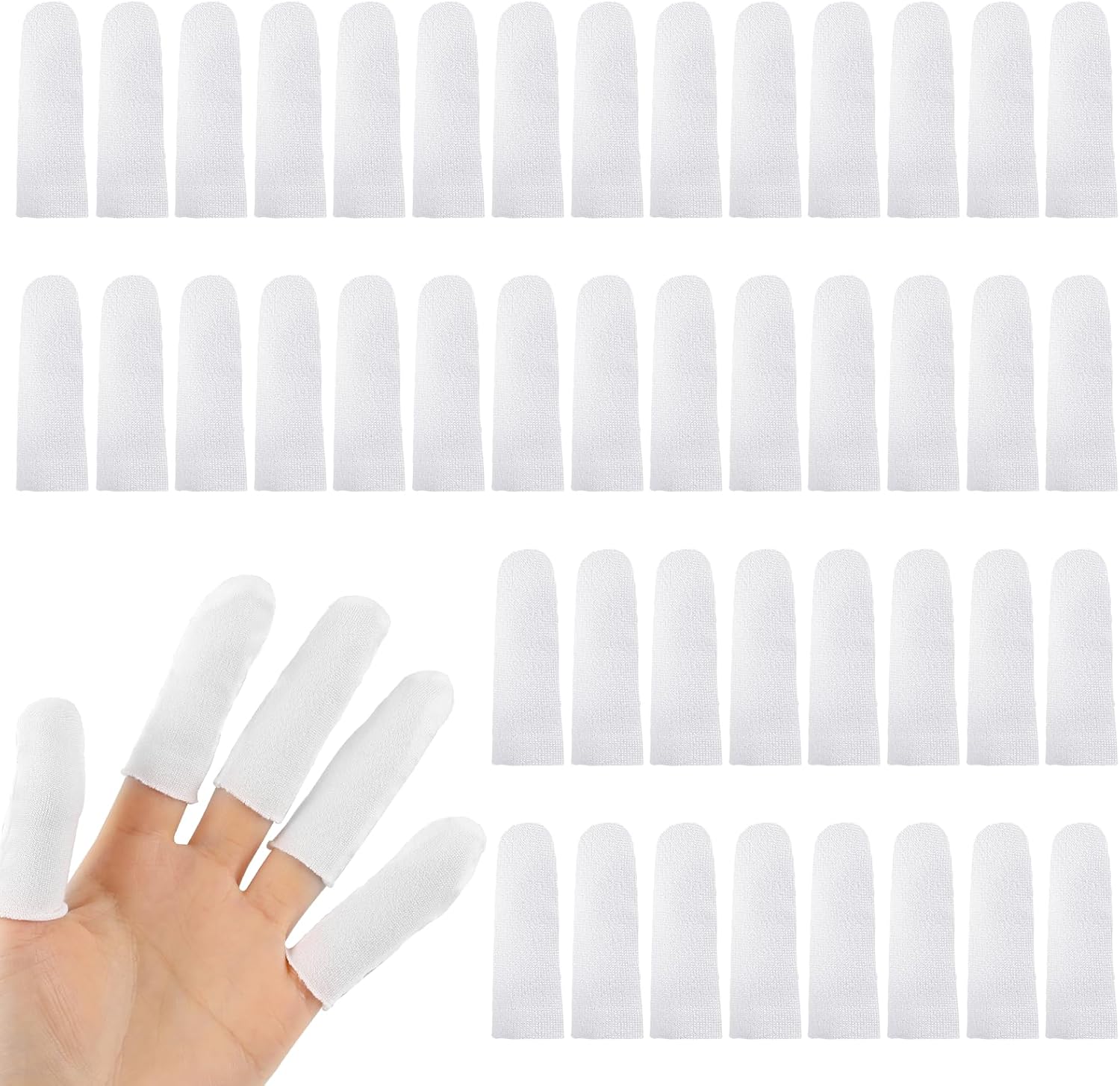 Mozeat Lens cotton finger cots pack front view showing white cloth sleeves