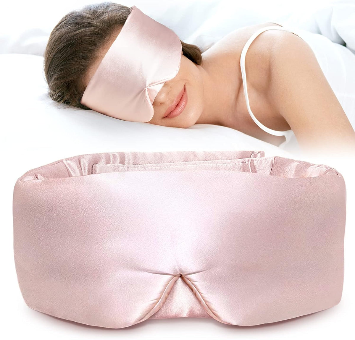 LitBear Silk Sleep Mask front view pink mulberry silk