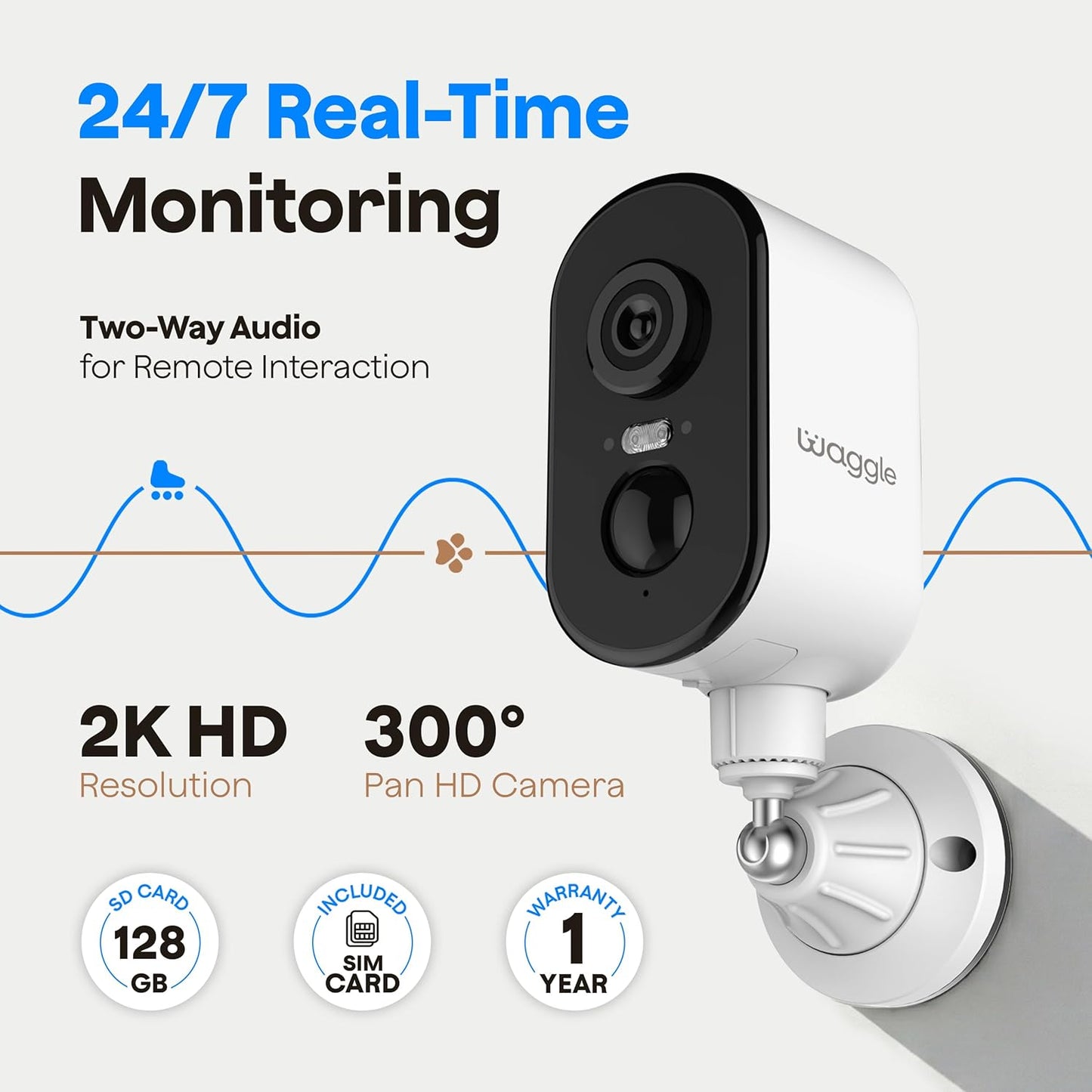 Waggle 4G security camera mounted on a wall
