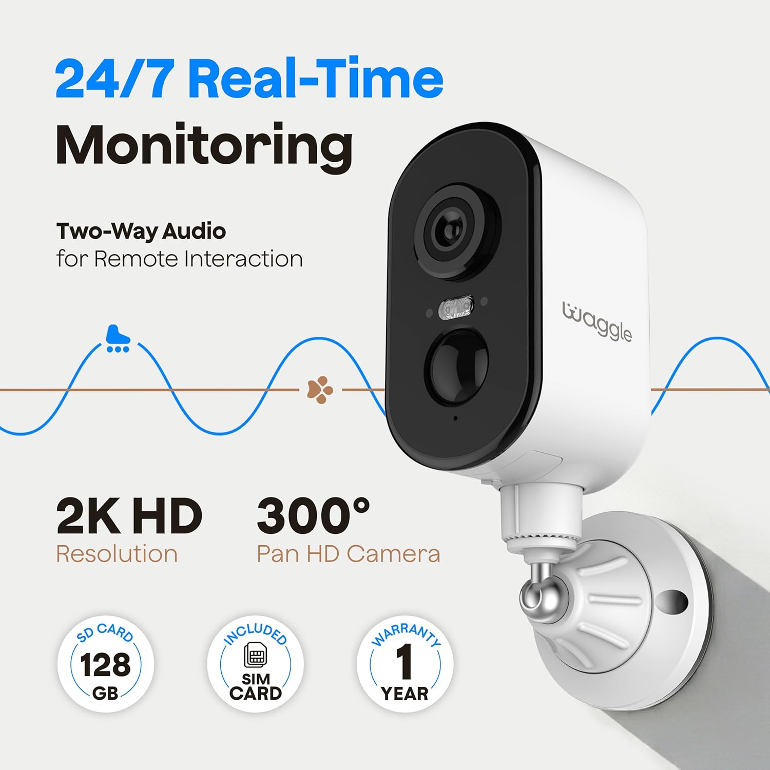 Waggle 4G security camera mounted on a wall