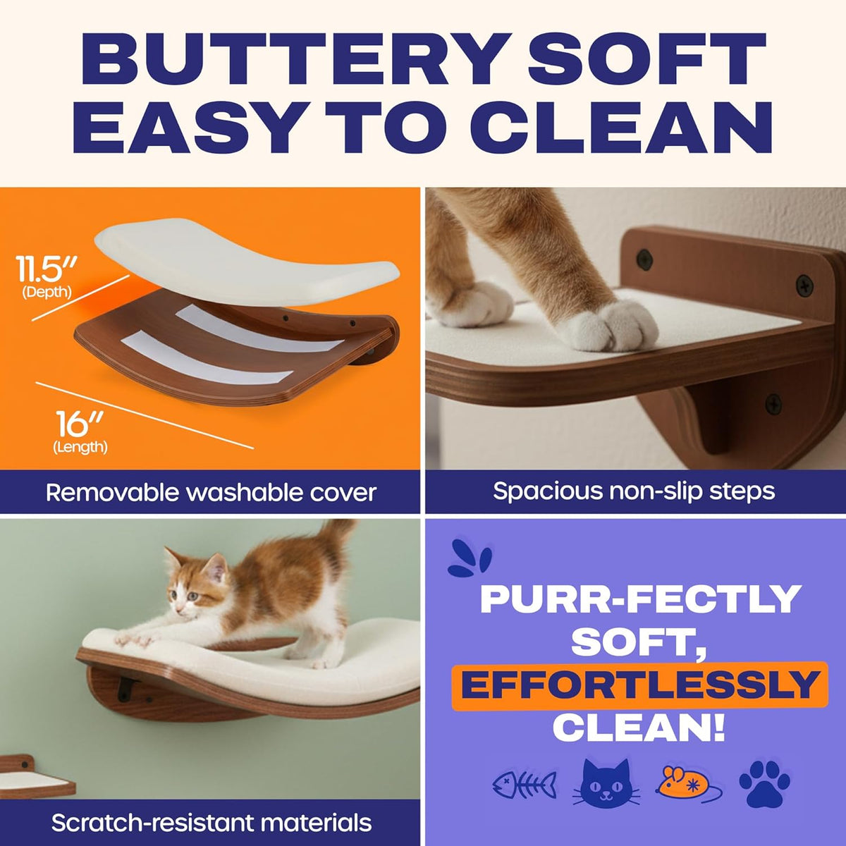 Curved wall mounted cat bed with soft cushion