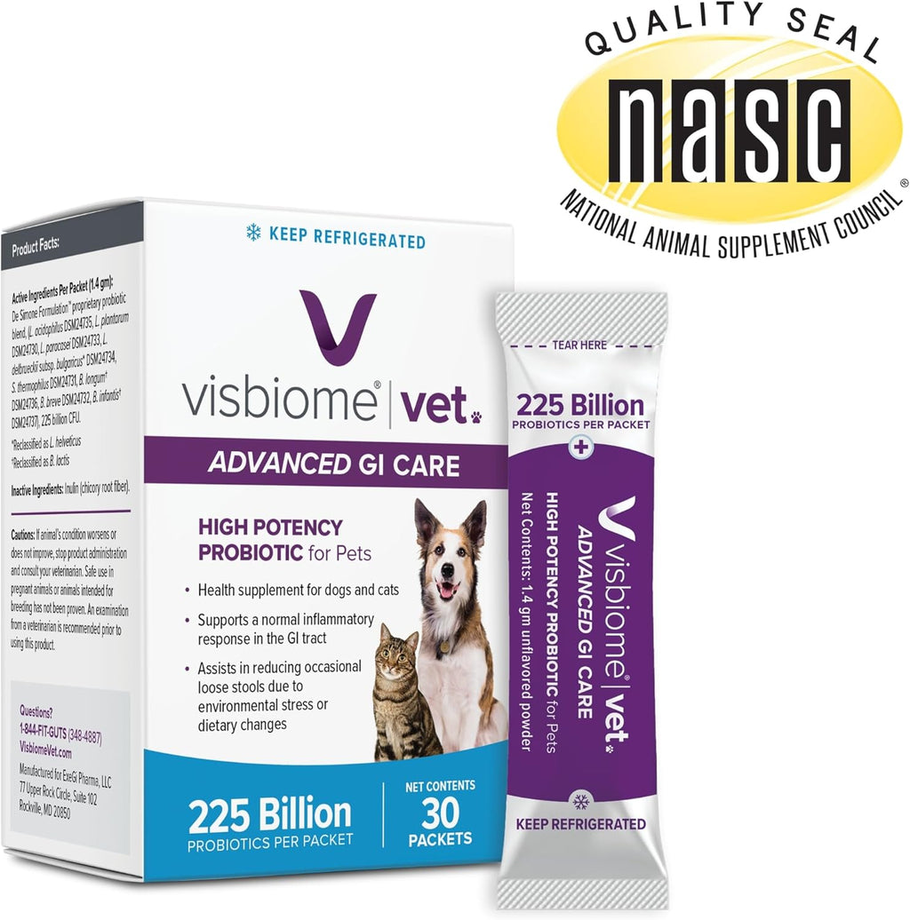 Visbiome high potency probiotic for dogs packet close up