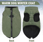 Small dog wearing warm fleece lined winter puffer vest