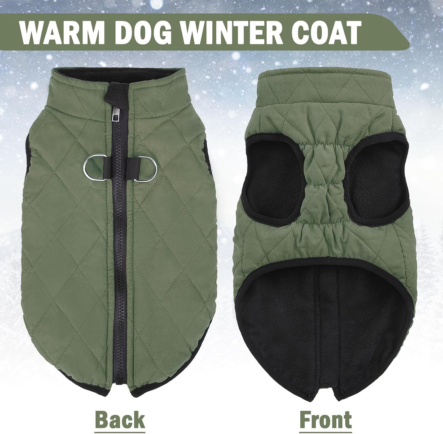 Small dog wearing warm fleece lined winter puffer vest
