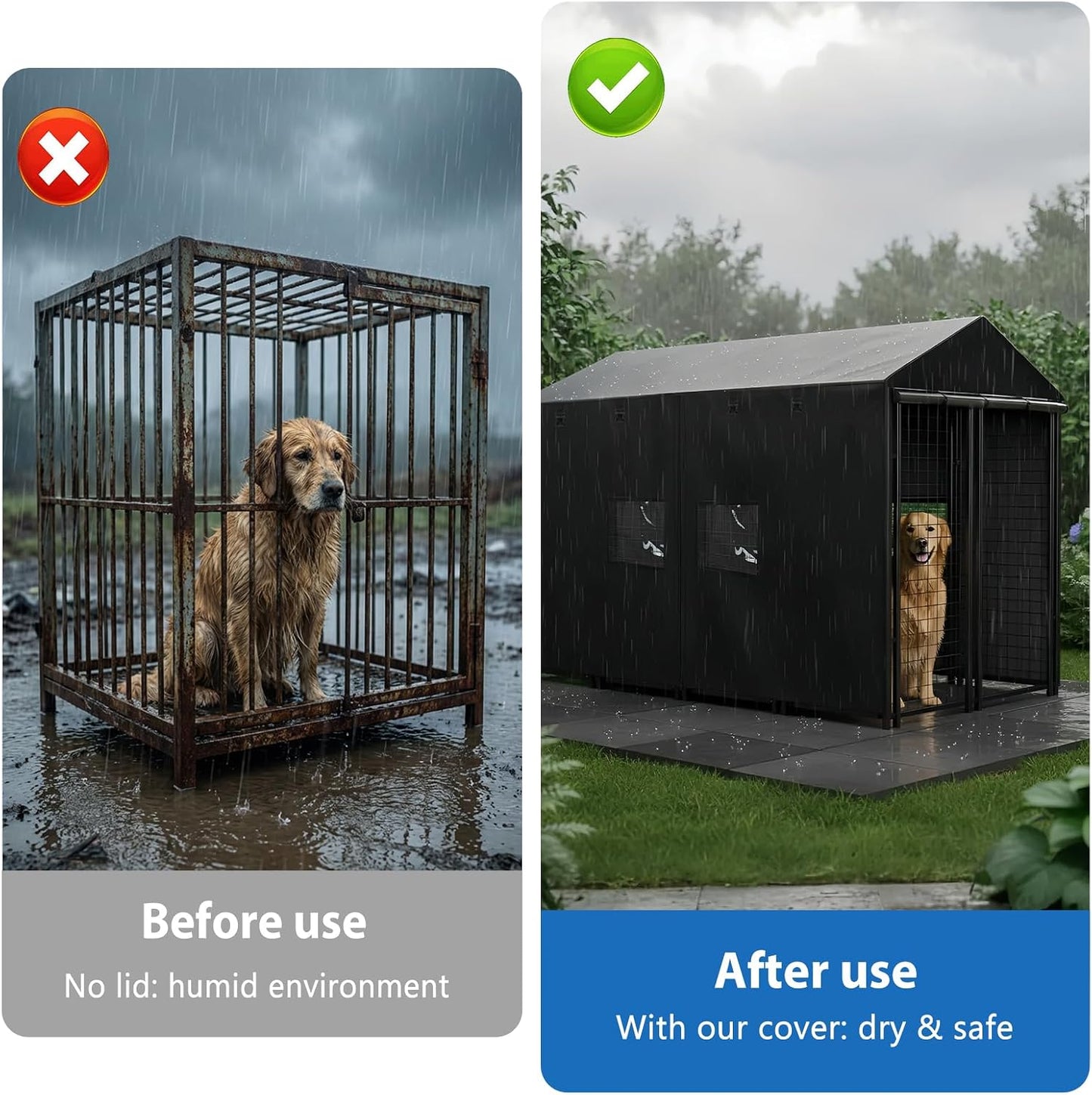UV resistant dog kennel canopy protecting a pet enclosure from harsh sunlight.