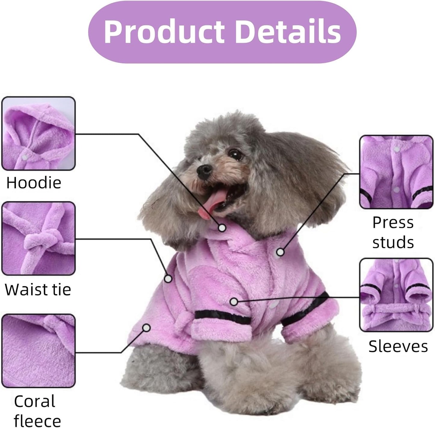 Petyoung dog bathrobe featuring adjustable belt and hood