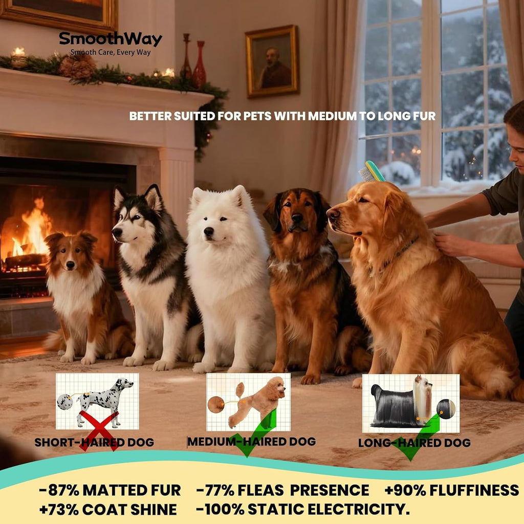 Using smoothway dematting tool on long haired dog fur